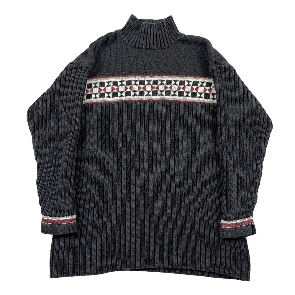 Liz Clairborne Long‎ Sweater Womens Medium Black Ribbed Aztec South West